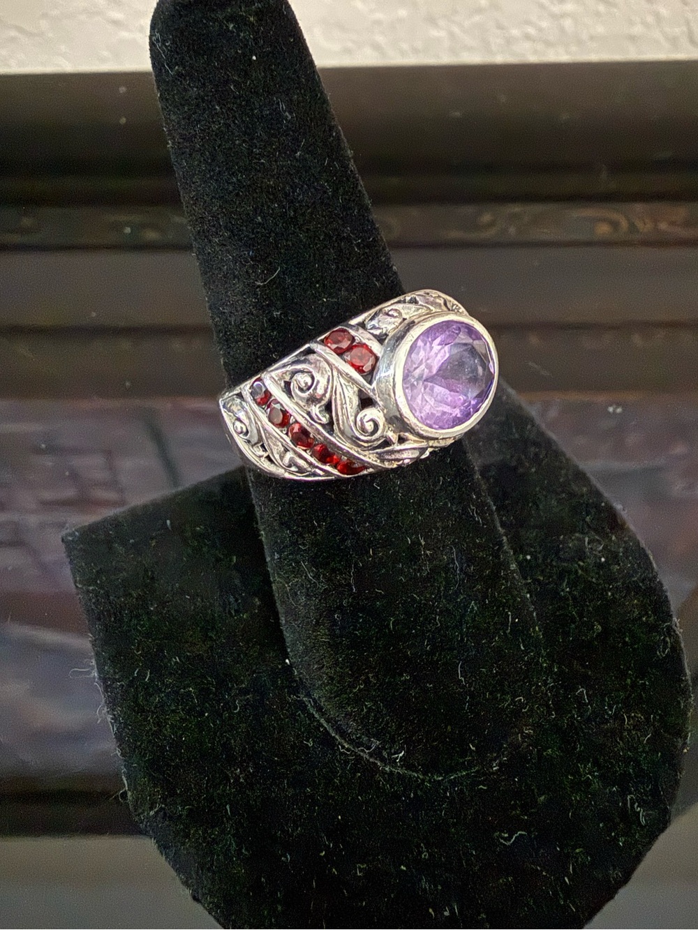 Amethyst and Garnet Accent Sterling Silver Statement Ring